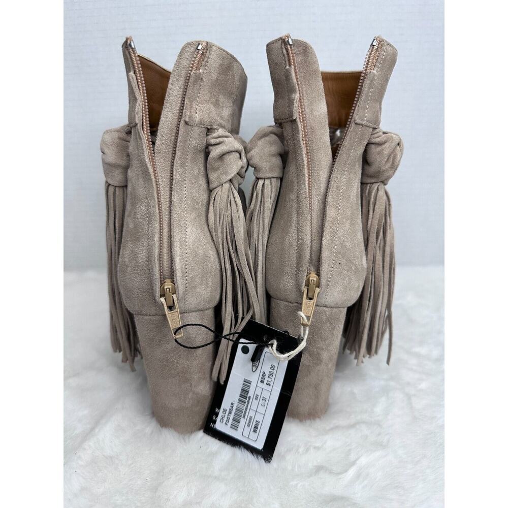 Chloe Fringed Tasseled Suede Ankle Open Toes boots Size UE 37 - Picture 6 of 12